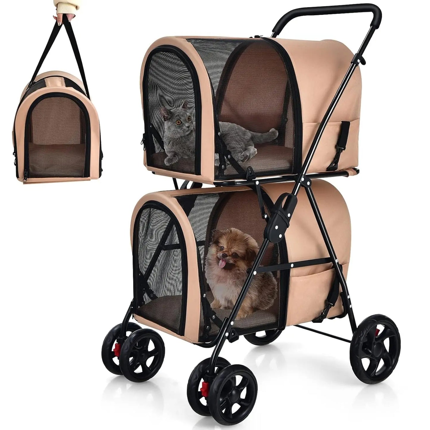 Breed Double Pet Stroller With 2 Removable Carrying Bags