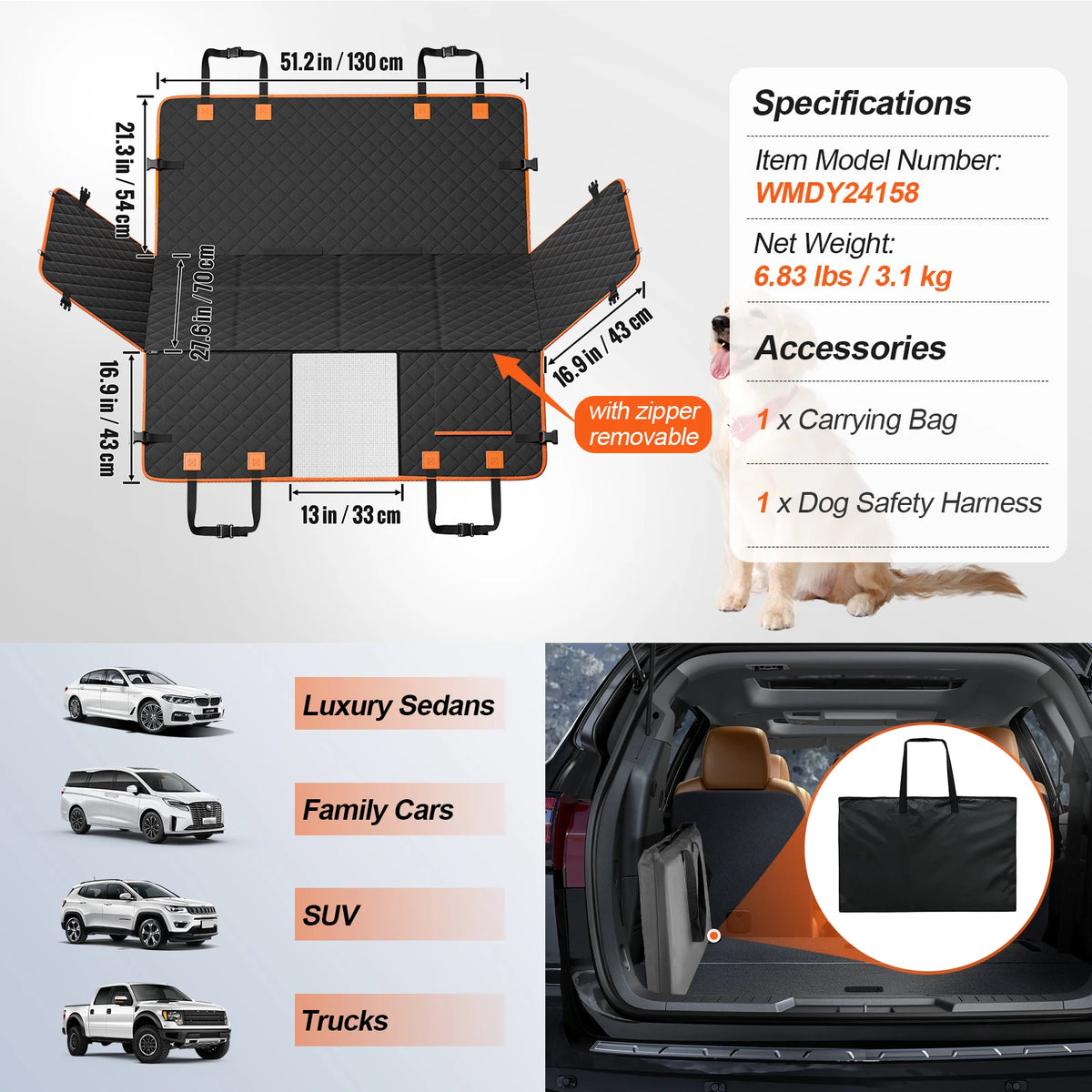 SucceBuy Back Seat Dog Car Seat Cover With Mesh Window
