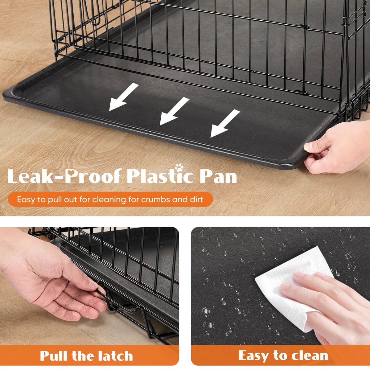 JHK Double Door Folding Metal Wire Dog Crate Leakproof Pan