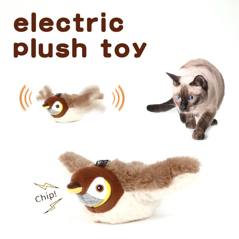 Rechargeable Touch Activated Plush Bird Toy Chirping Flapping For Pets