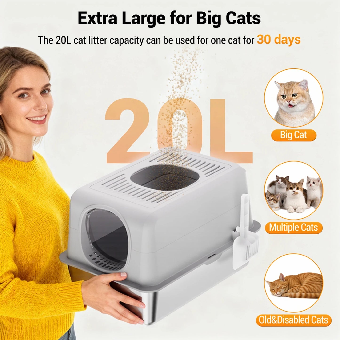 TWISTER.CK Stainless Steel Cat Litter Box Top Front Entry