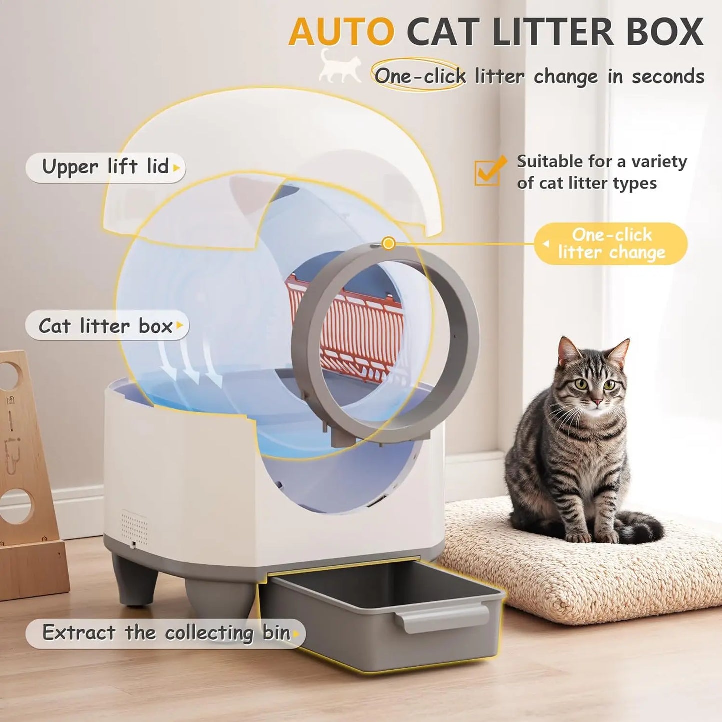 Automatic Self Cleaning Litter Box For Multiple Cats App Controlled