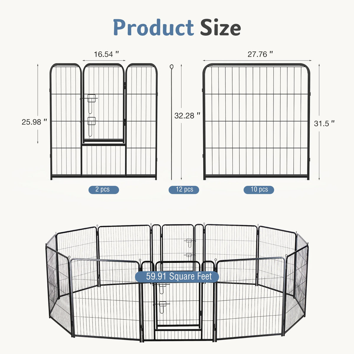 JHK Metal Dog Playpen Foldable Pet Fence Indoor Outdoor Use