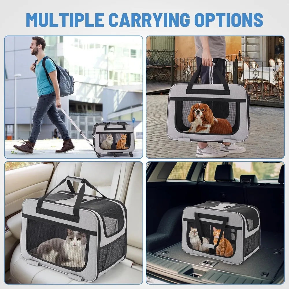 TIFICY Double Pet Carrier With Wheels For Cats And Dogs