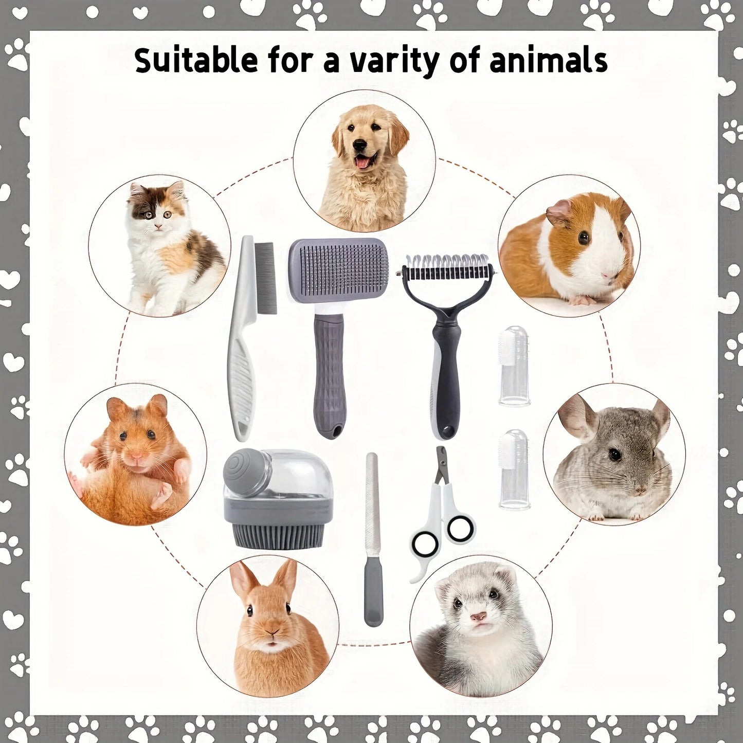 Hign-concerned 8 Piece Dog Grooming Kit Self Cleaning Nail Clippers Flea Comb