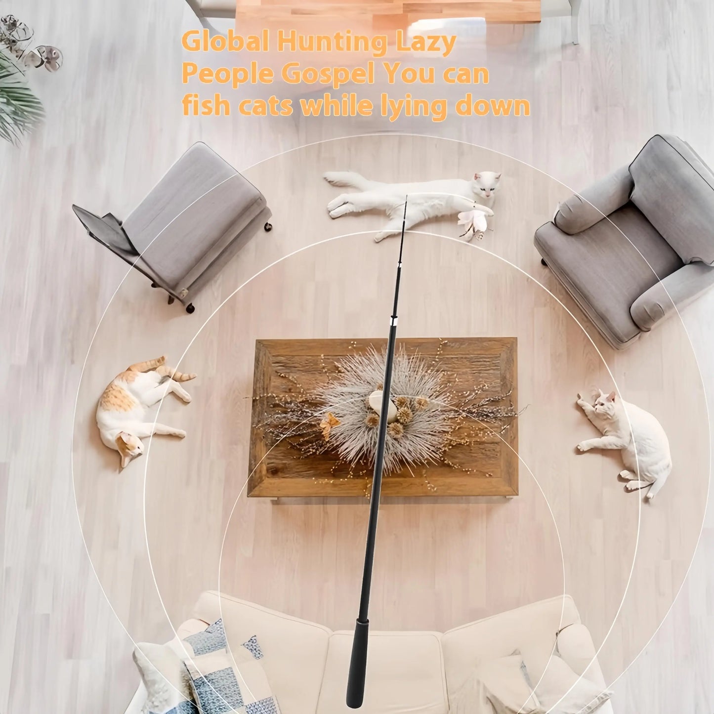 Telescopic Cat Teaser Wand Toy With Replaceable Head For Indoor Cats