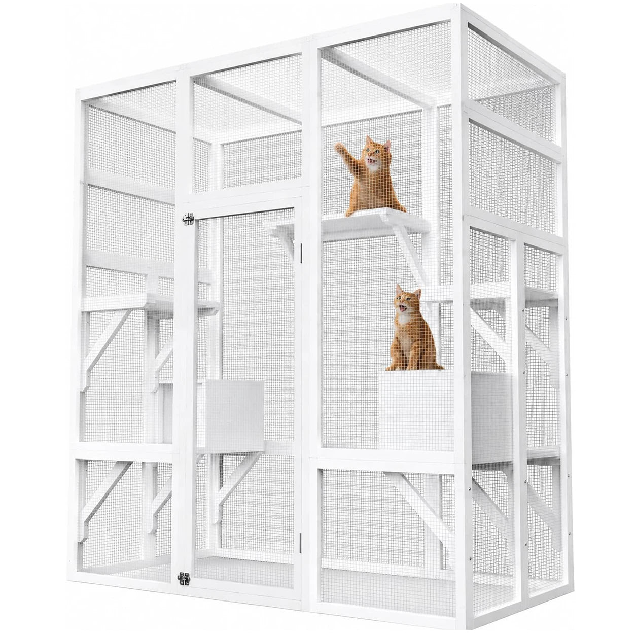 HiMISS Outdoor Cat Enclosure Catio Wood House With UV Roof And Platforms