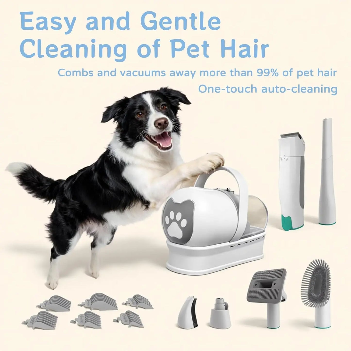 Dog Grooming Vacuum Kit 7 In 1 Deshedding Mitts Trimmer