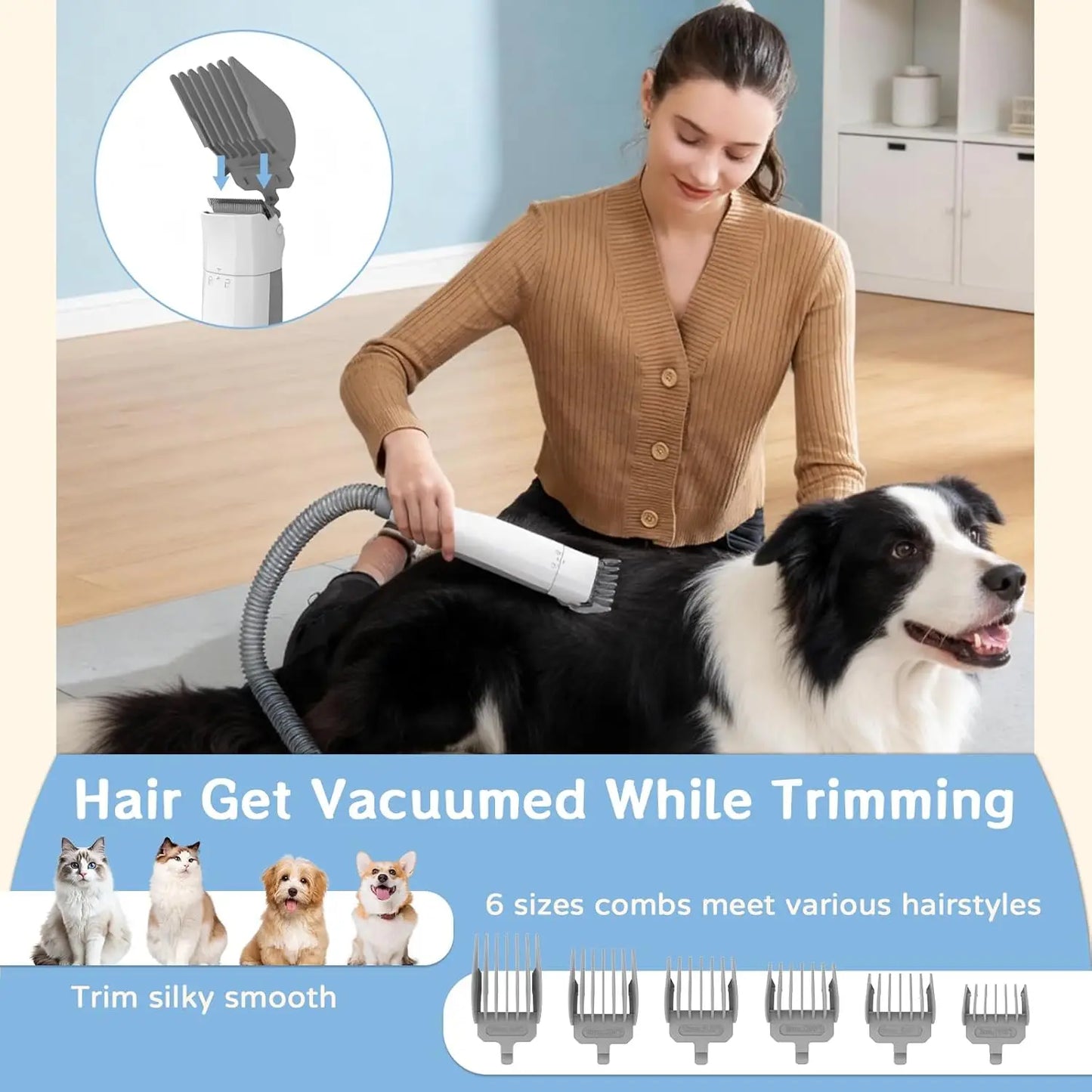 Dog Grooming Vacuum Kit 7 In 1 Deshedding Mitts Trimmer