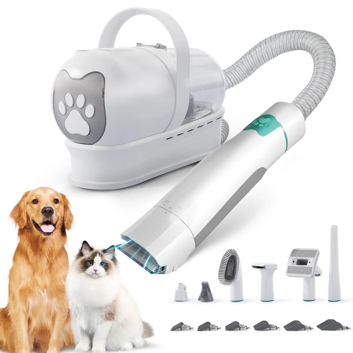 Dog Grooming Vacuum Kit 7 In 1 Deshedding Mitts Trimmer