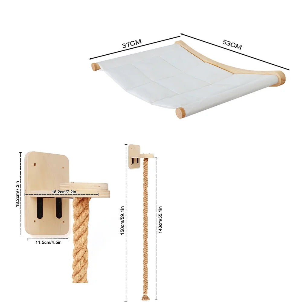 CWV Wall Mounted Cat Hammock Climbing Perch With Sisal Scratcher
