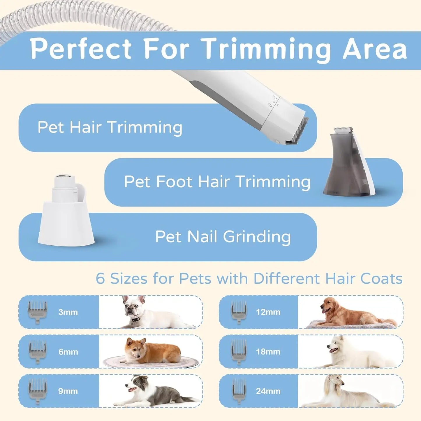 Dog Grooming Vacuum Kit 7 In 1 Deshedding Mitts Trimmer