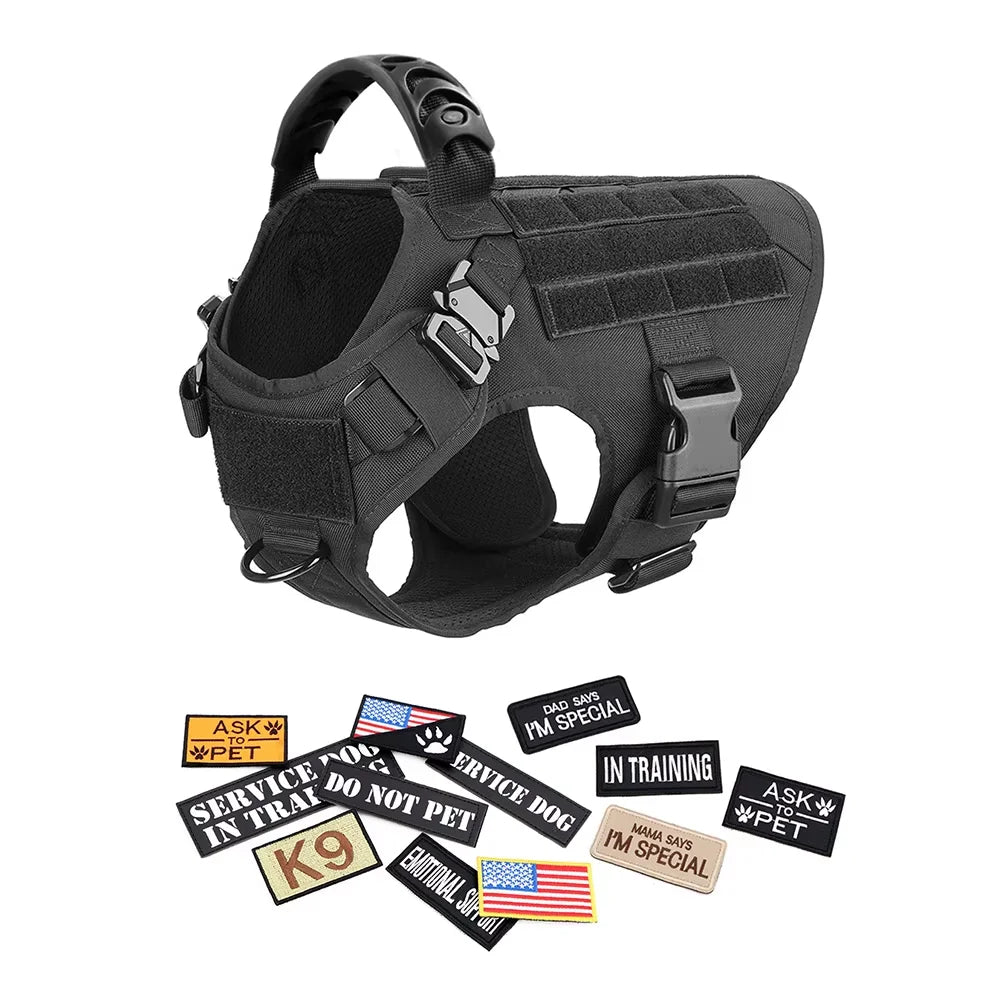 Tactical Military Dog Harness Vest With Leash And Training Patches