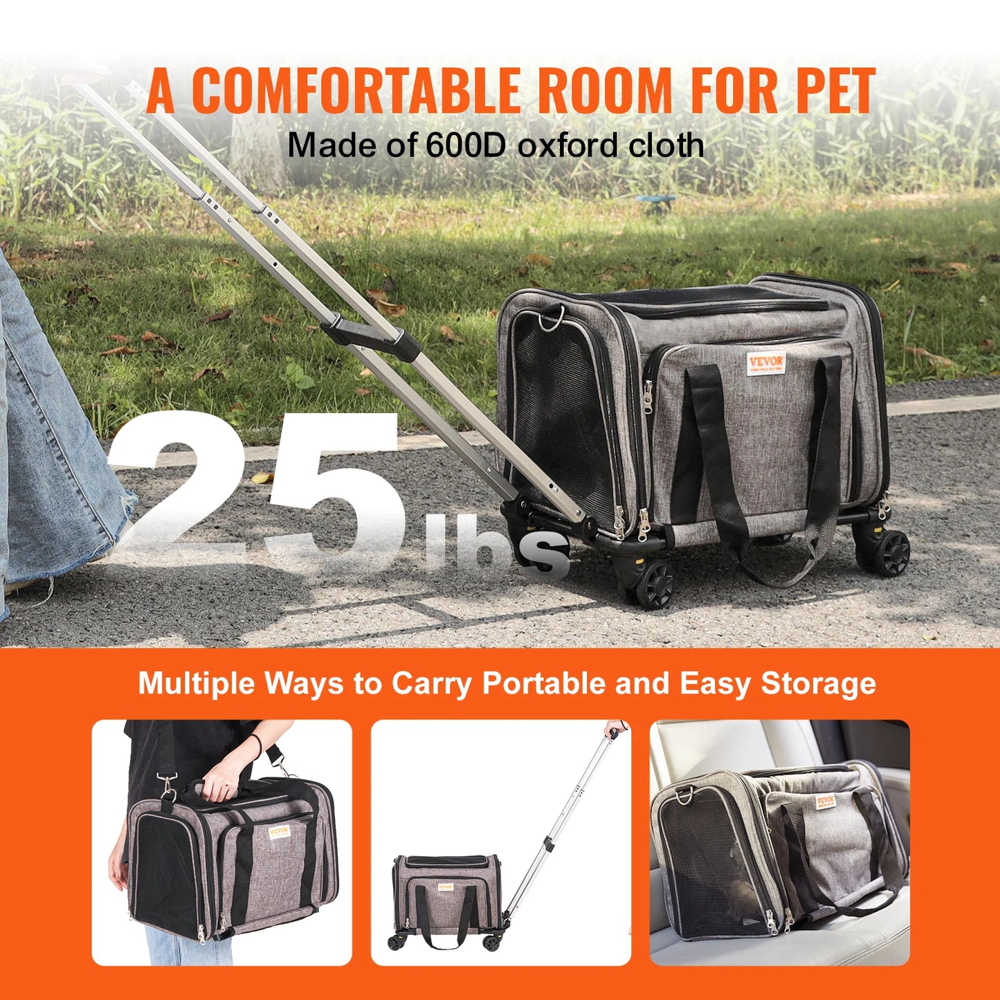 SucceBuy Cat Carrier Backpack With Telescopic Handle Travel Wheels
