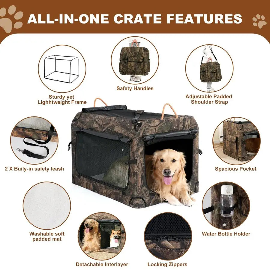Collapsible Soft Sided Dog Crate Travel Carrier Camouflage Kennel