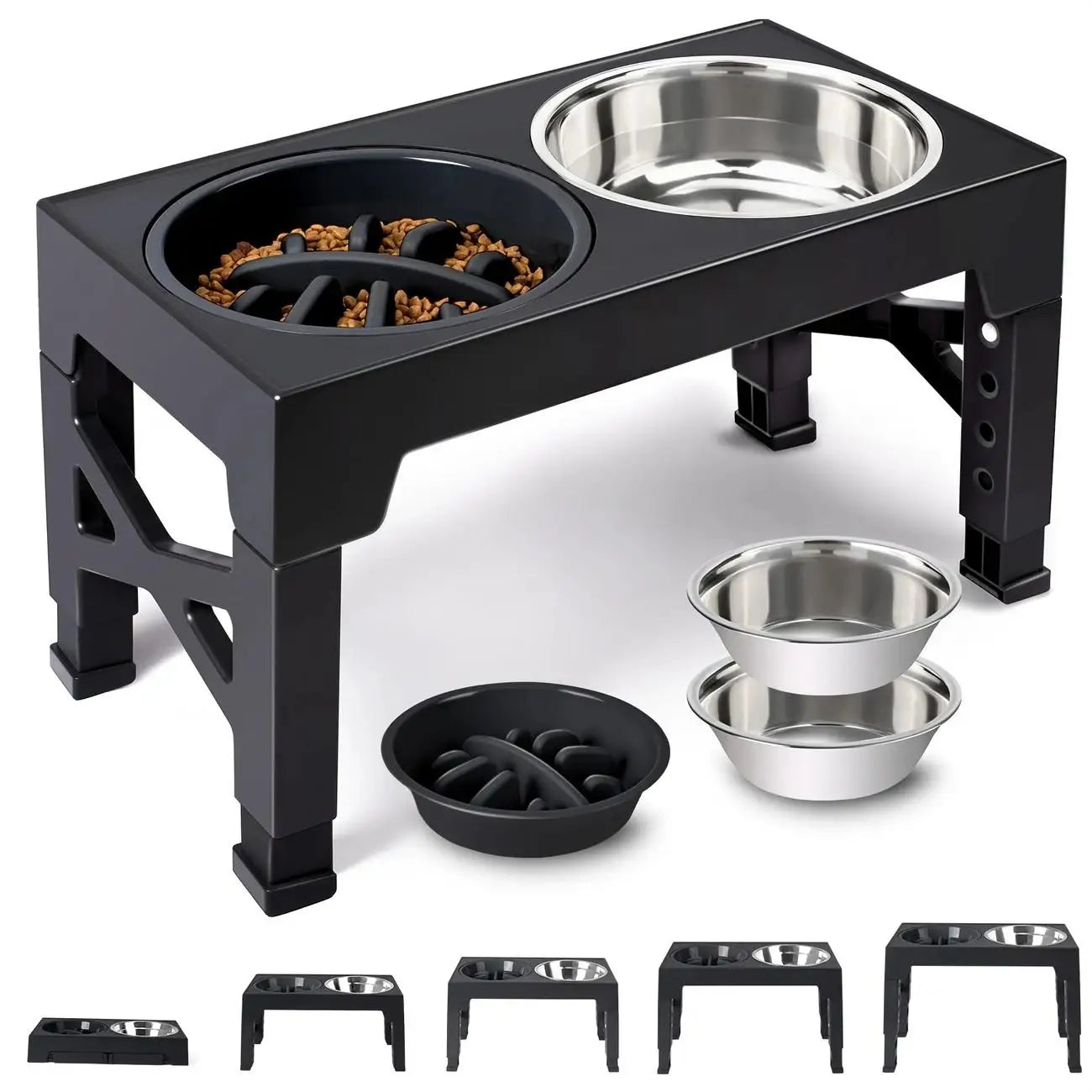 Adjustable Elevated Dog Bowls With Feeder Stand And Stainless Bowls