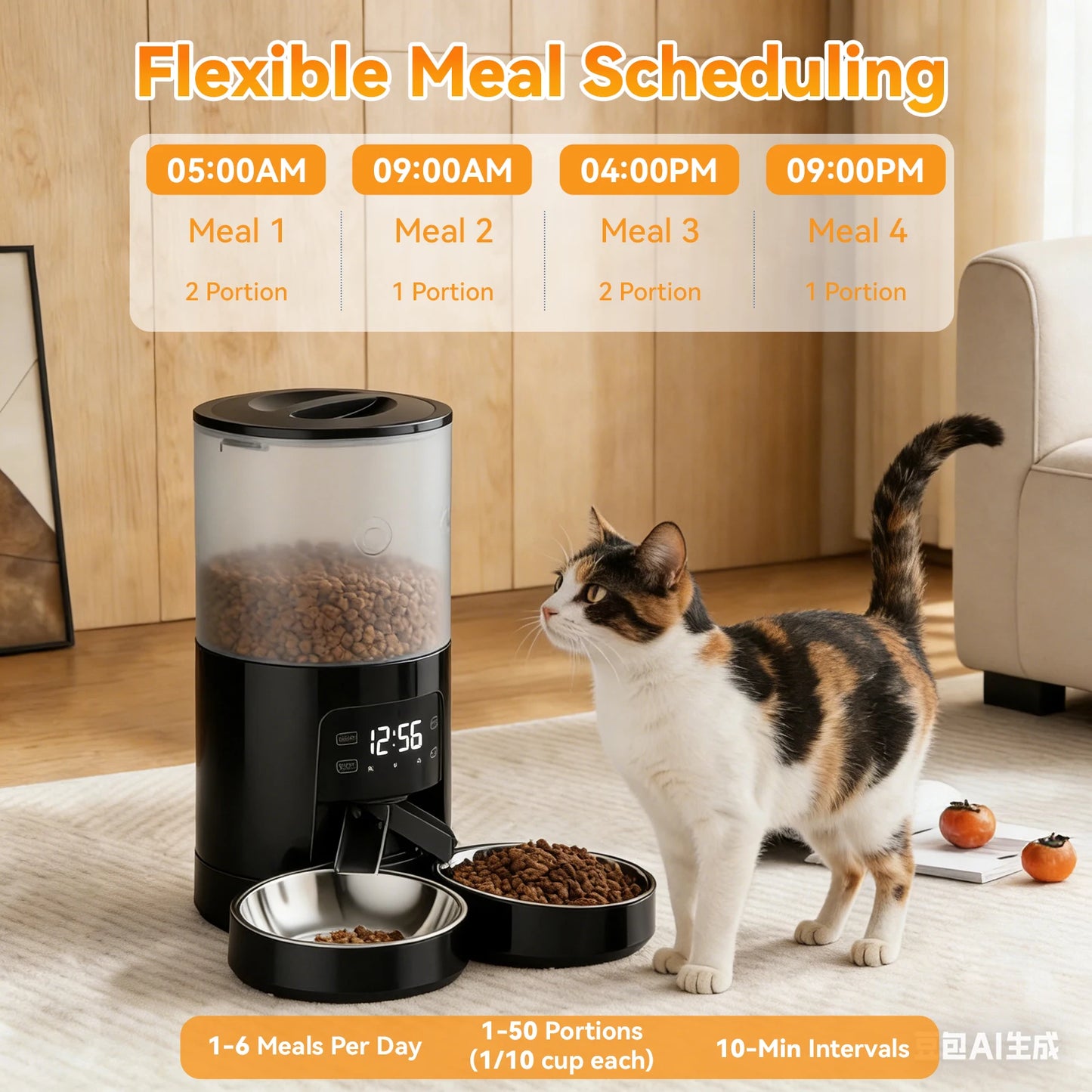 Automatic Cat Feeder With Timed Dispenser And Dual Stainless Bowls