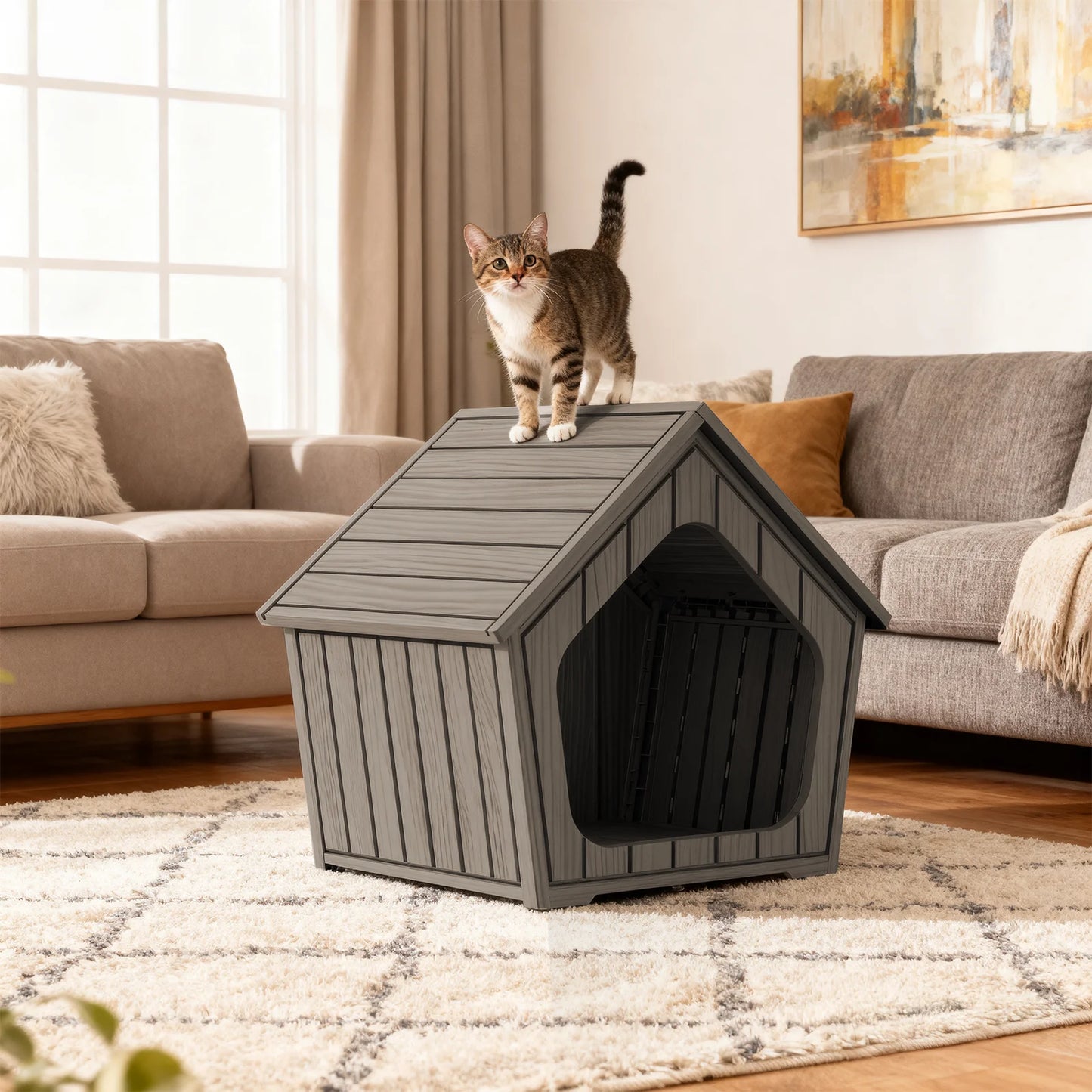 Plastic Gable Roof Pet House Outdoor Dog Shelter Ventilated Cabin