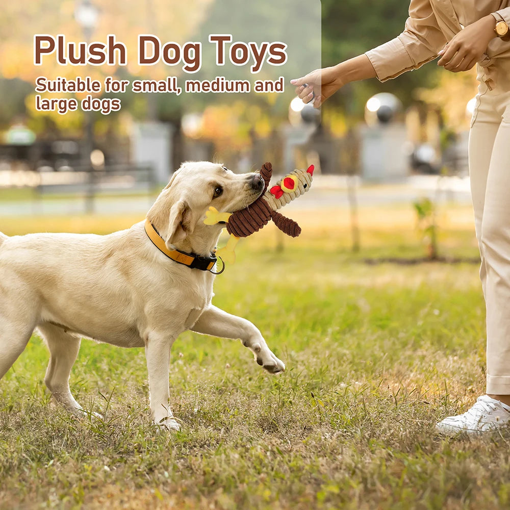 Five Pack Plush Dog Toys Squeaky Bundle For Pets Chew