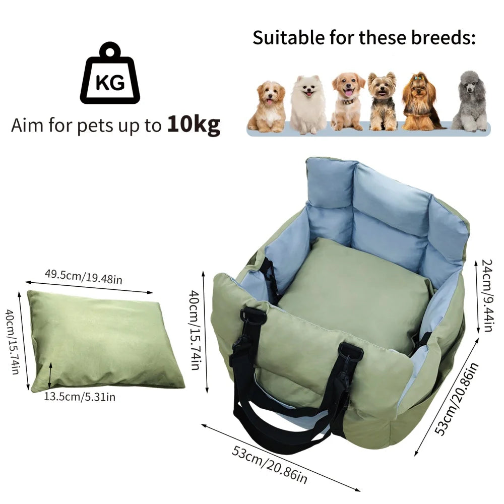 BORWARTCN Portable Dog Car Seat Booster Travel Bed With Storage