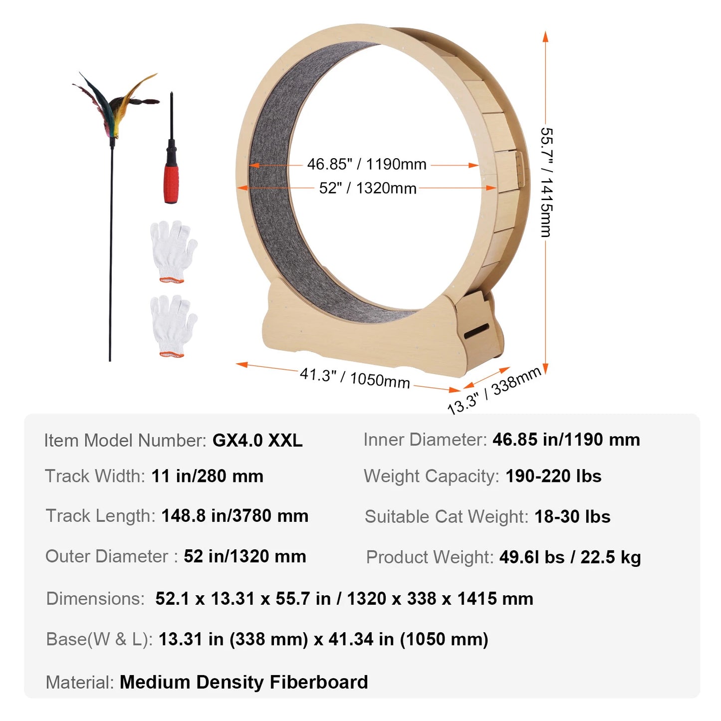 Wooden Cat Exercise Wheel Large Indoor Treadmill With Detachable Carpet