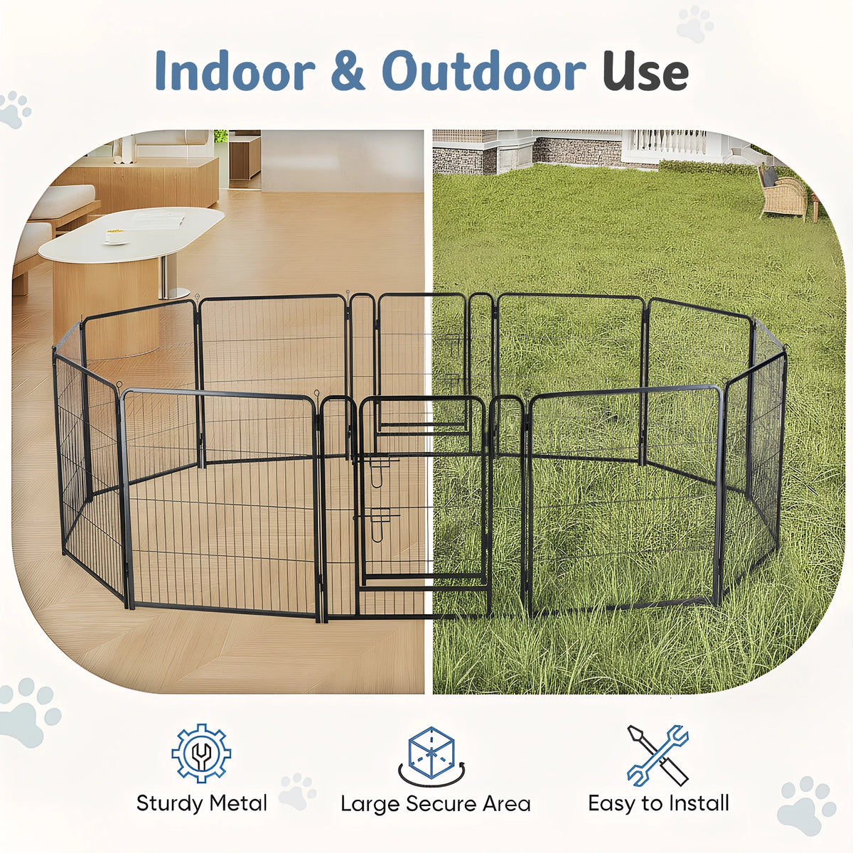 JHK Metal Dog Playpen Foldable Pet Fence Indoor Outdoor Use