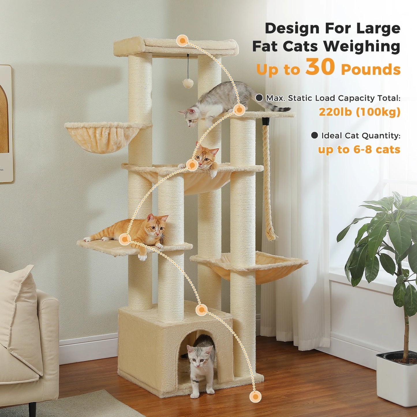 PAWZ Road Cat Tree Tower With Multiple Levels And Hammock