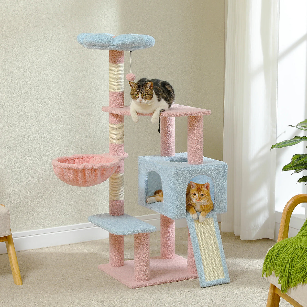 PEQULTI Flower Cat Tree With Hammock Scratching Posts And Perch