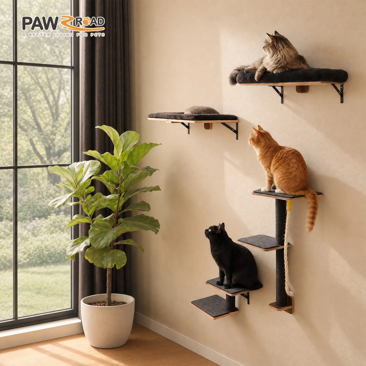 PAWZ Road Wooden Cat Wall Climbing Furniture With Scratching Posts