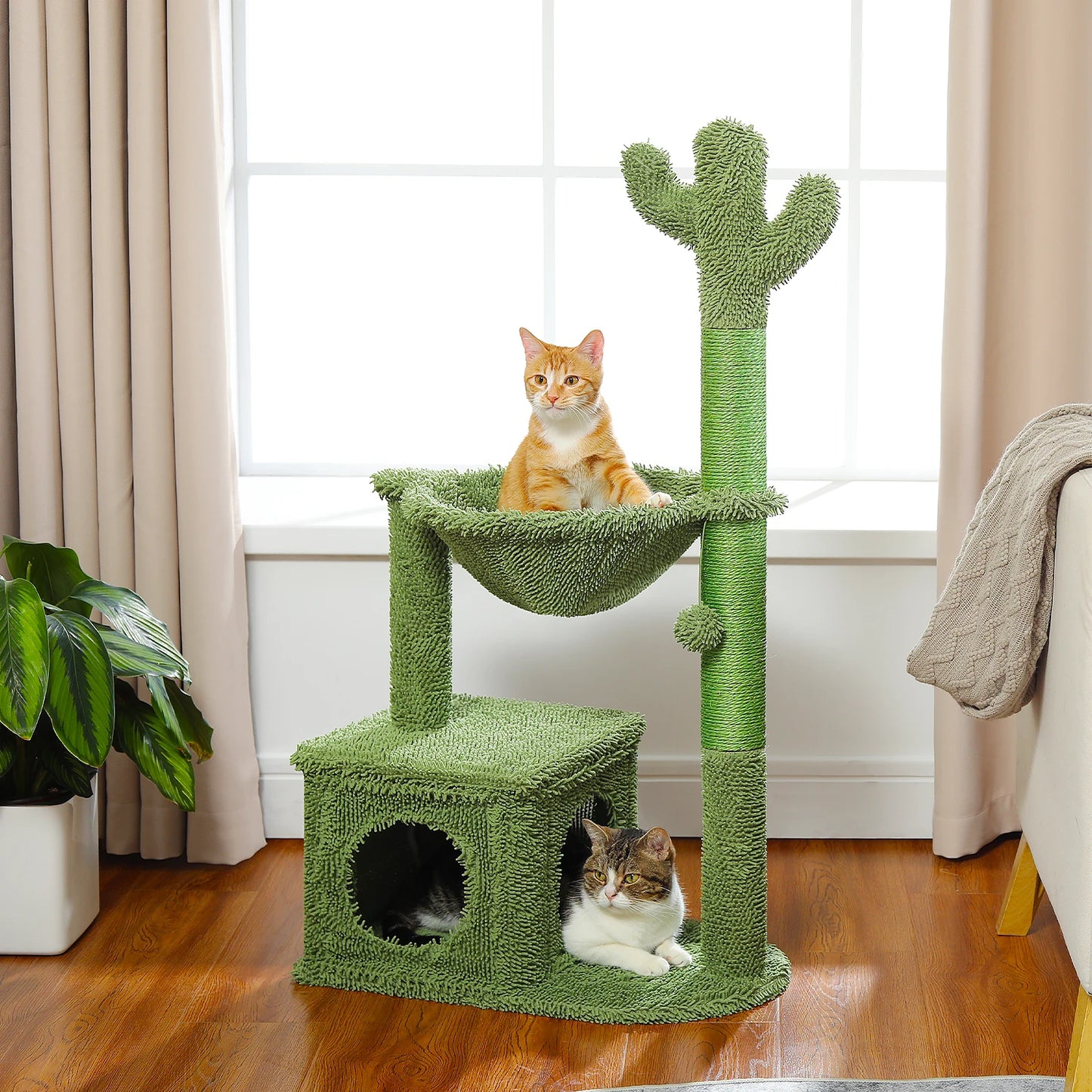 PEQULTICN Cactus Cat Tree With Condo Hammock Scratching Post Indoor