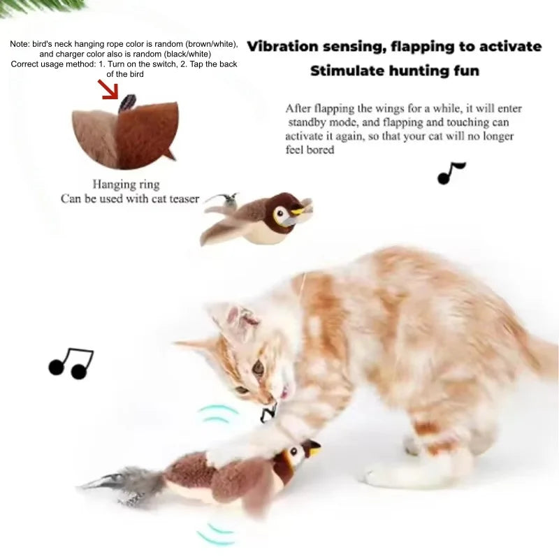 Rechargeable Touch Activated Plush Bird Toy Chirping Flapping For Pets