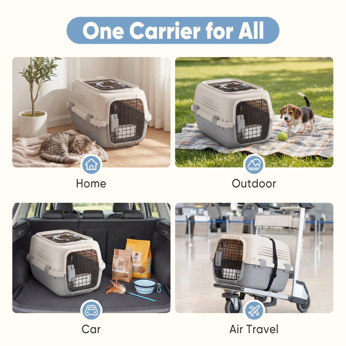 JHK Secure Plastic Pet Carrier With Top Load Wire Door