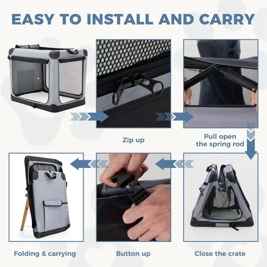 Portable Foldable Dog Crate Travel Carrier With Storage Bag
