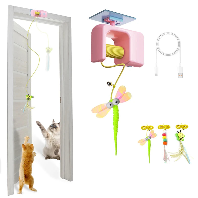 Booteely Interactive Hanging Cat Toy With Retractable String Feathers