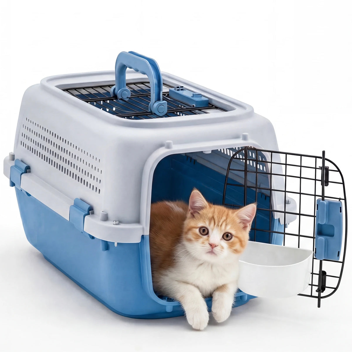 JHK Secure Plastic Pet Carrier With Top Load Wire Door
