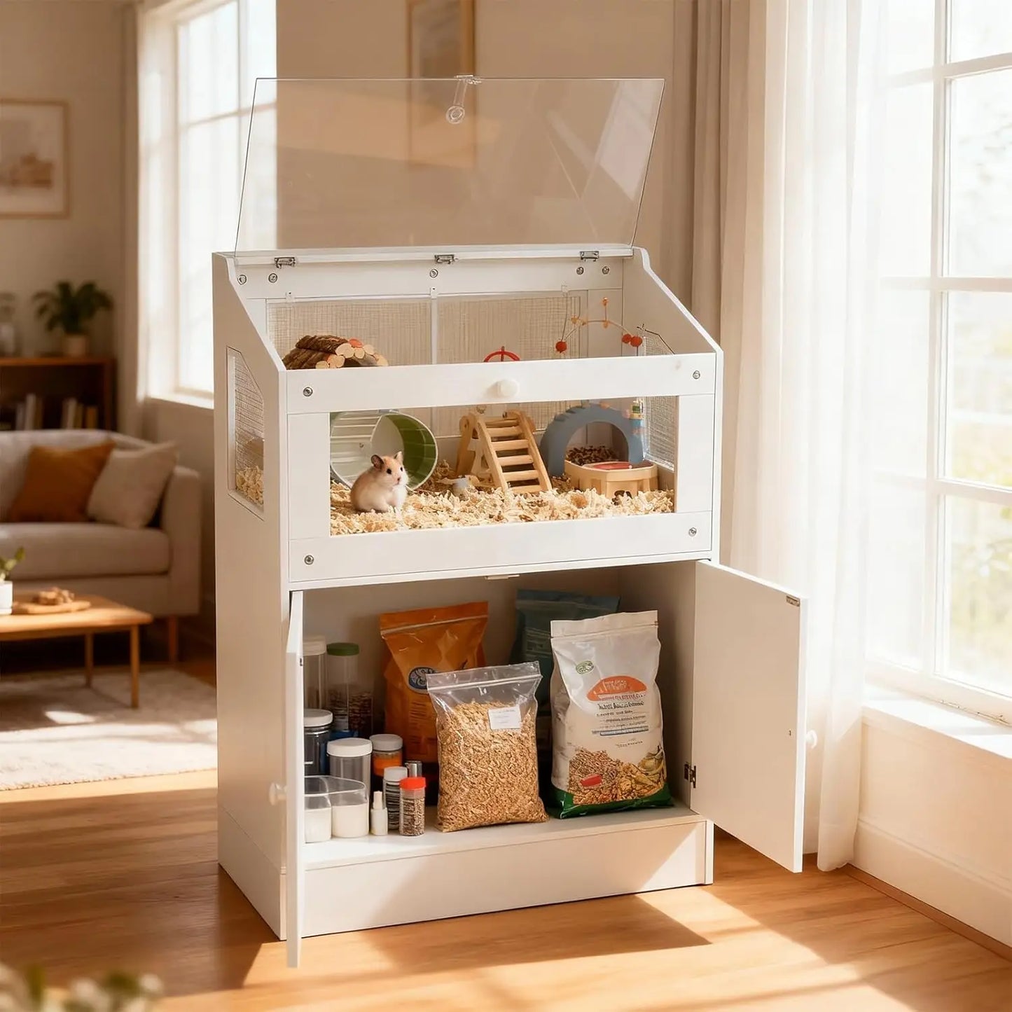 HiMISS Acrylic Animal Cage With Storage Cabinet For Hamster