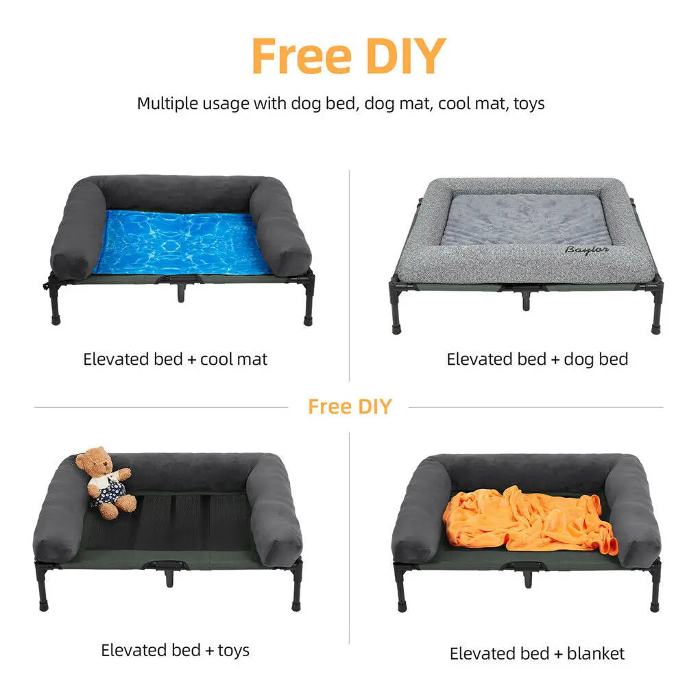 BINGOPAW Elevated Outdoor Indoor Dog Bed Breathable Mesh With Plush Bolster