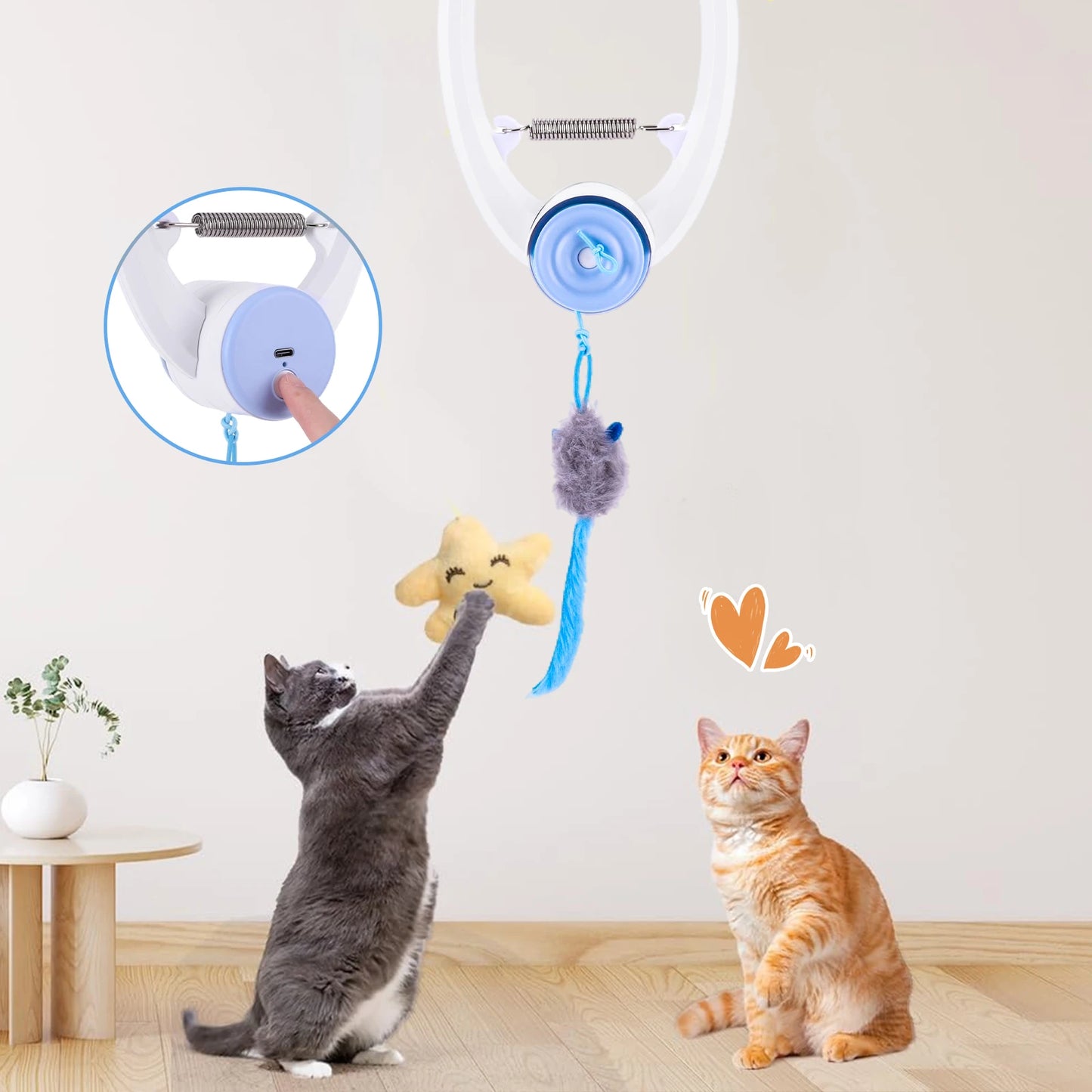 NONEDoor Door Hanging Automatic Retractable Kitten Toys With 3 Catnip Mice