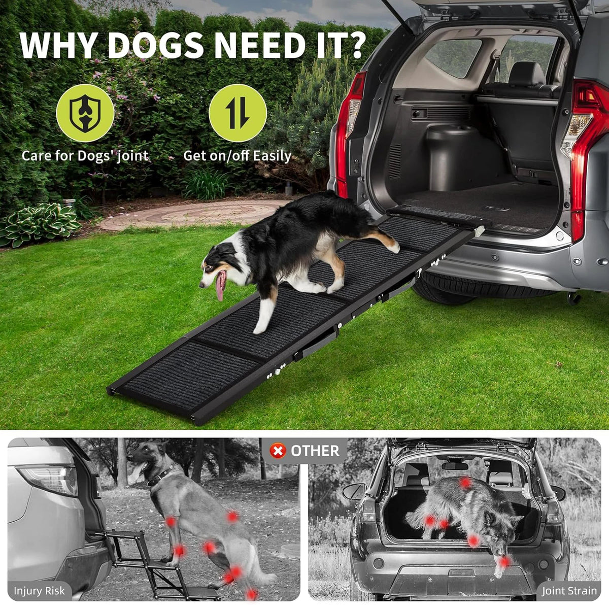 HiMISS Folding Dog Car Ramp With Non Slip Surface Portable