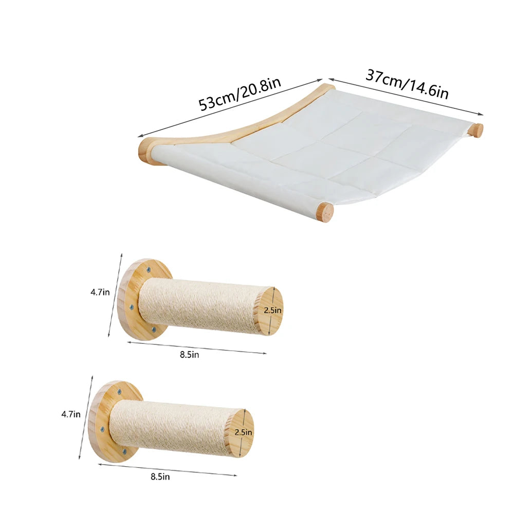 CWV Wall Mounted Cat Hammock Climbing Perch With Sisal Scratcher