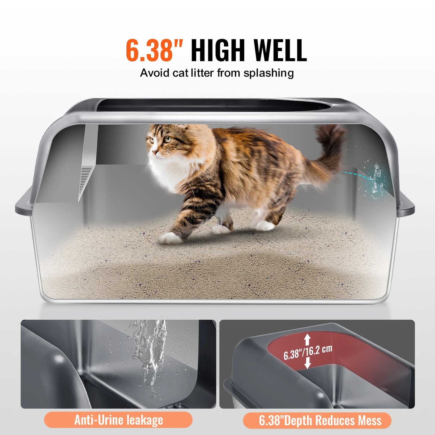 Stainless Steel Cat Litter Box With Scoop And High Sides