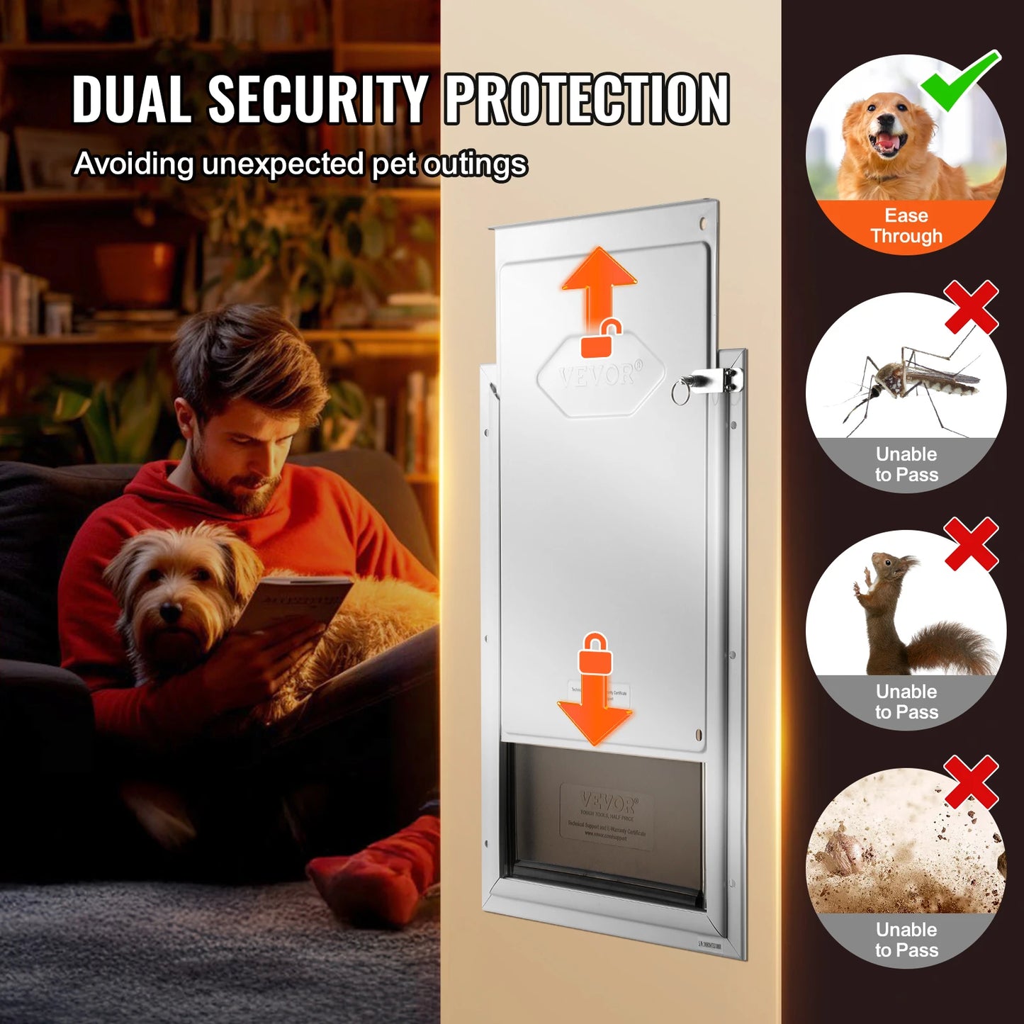 Dog Door Aluminum Frame Weatherproof Flap System With Lock