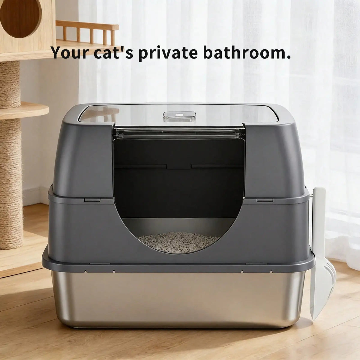 Stainless Steel Enclosed Cat Litter Box With Lid Odor Control