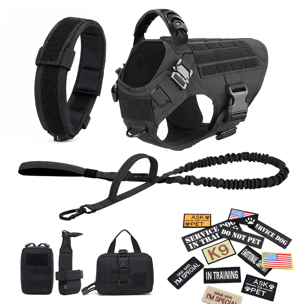 Tactical Military Dog Harness Vest With Leash And Training Patches