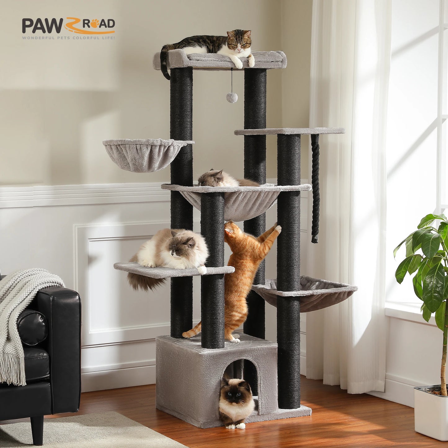 PAWZ Road Cat Tree Tower With Multiple Levels And Hammock