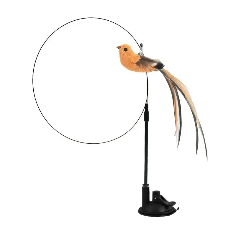 Feather Cat Teaser Wand Toy With Epoxy Sucker Steel Wire