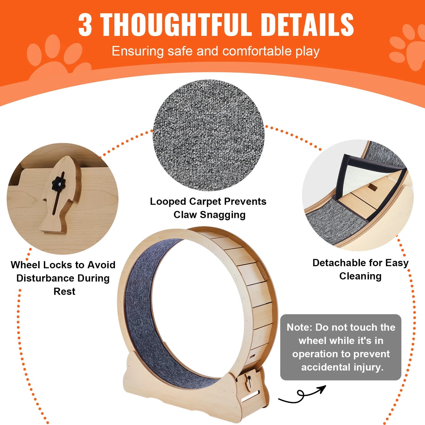 Wooden Cat Exercise Wheel Large Indoor Treadmill With Detachable Carpet