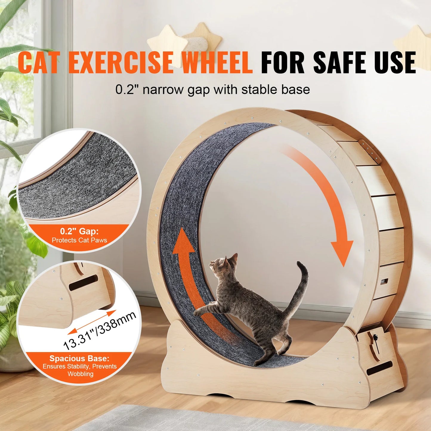 Wooden Cat Exercise Wheel Large Indoor Treadmill With Detachable Carpet