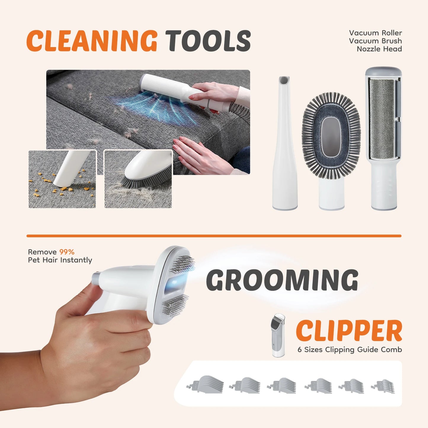 Professional Pet Grooming Vacuum Kit With Cordless Low Noise Clippers