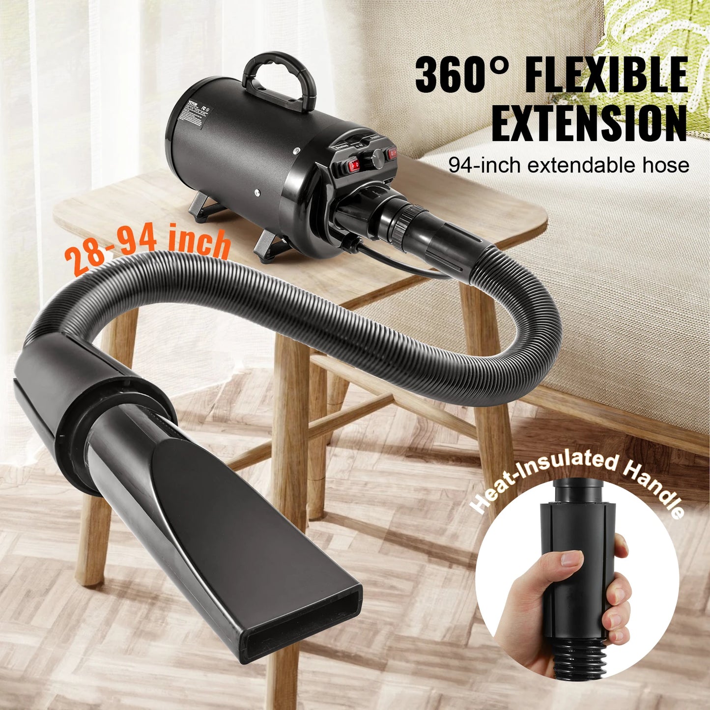 SucceBuy 2000W Dog Dryer With Adjustable Speed And Temperature Control 4 Nozzles